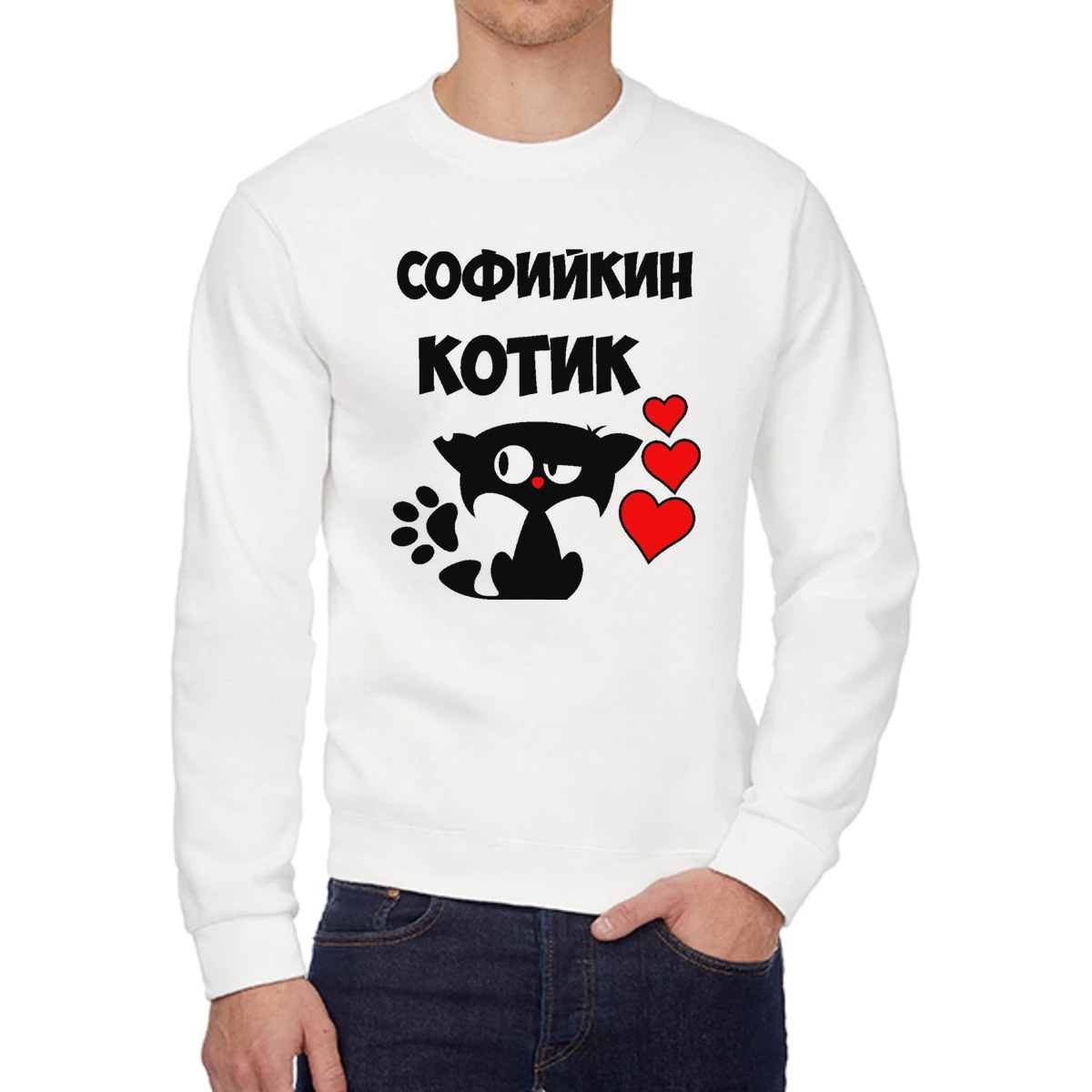 Свитшот мужской CoolPodarok Софийкин котик белый 48 RU