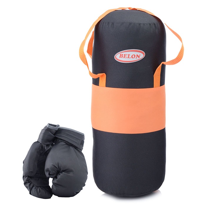 Боксерский набор Belon груша 60х25 см с перчатками, оранжевый, черный, ткань Оксфорд