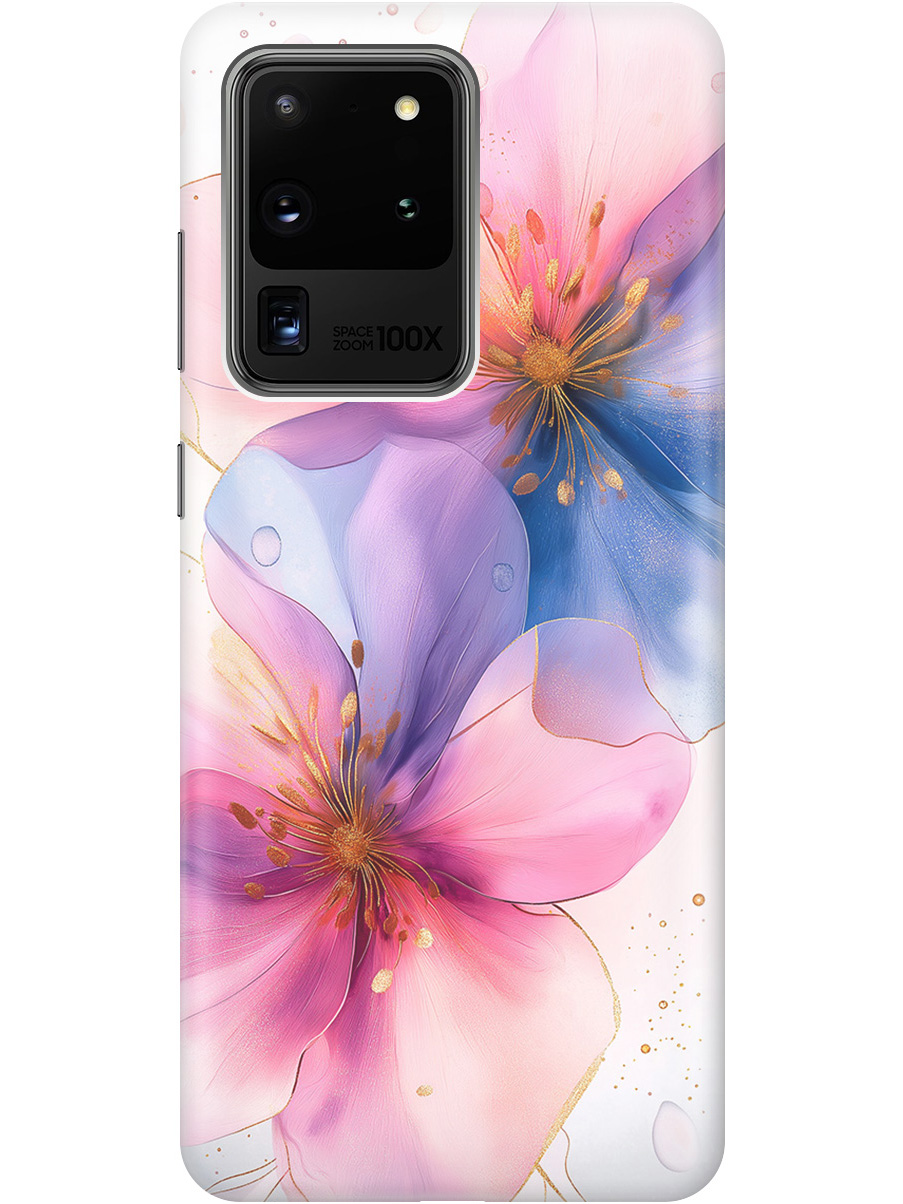 

Силиконовый чехол на Samsung Galaxy S20 Ultra с принтом "Магические цветочки", Прозрачный;белый;розовый;синий, 722628623