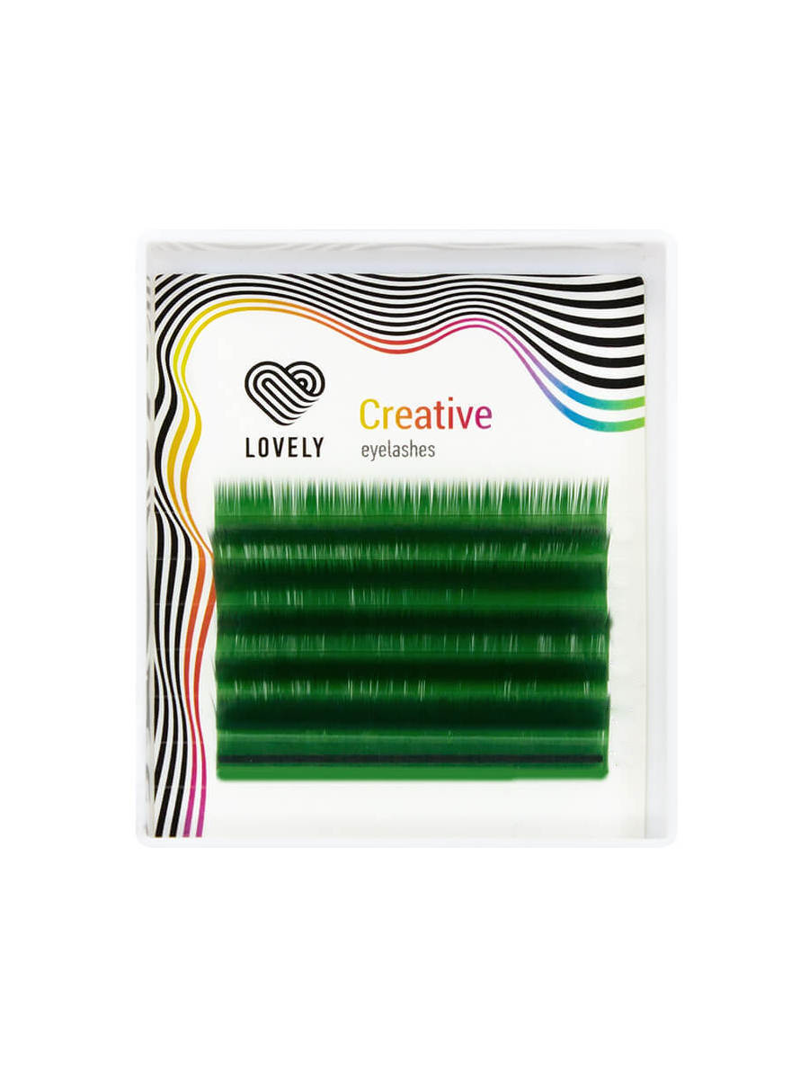 

Ресницы Lovely зеленые green мини 6 линий mix изгиб C+ толщина 0,10 длина 7-11