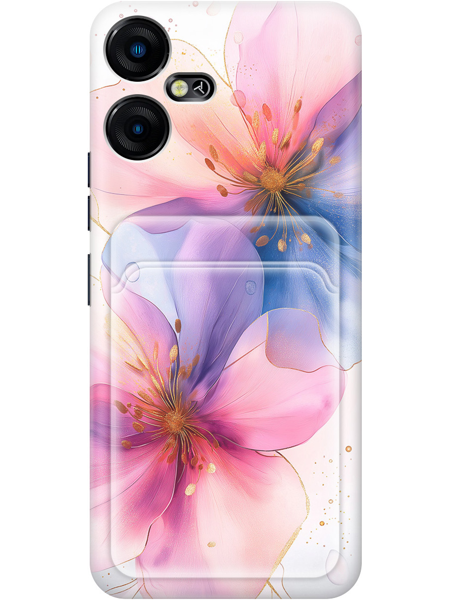 

Силиконовый чехол на Tecno Pova Neo 3 с принтом "Магические цветочки" с карманом для карты, Белый;синий;прозрачный;розовый, 778683523