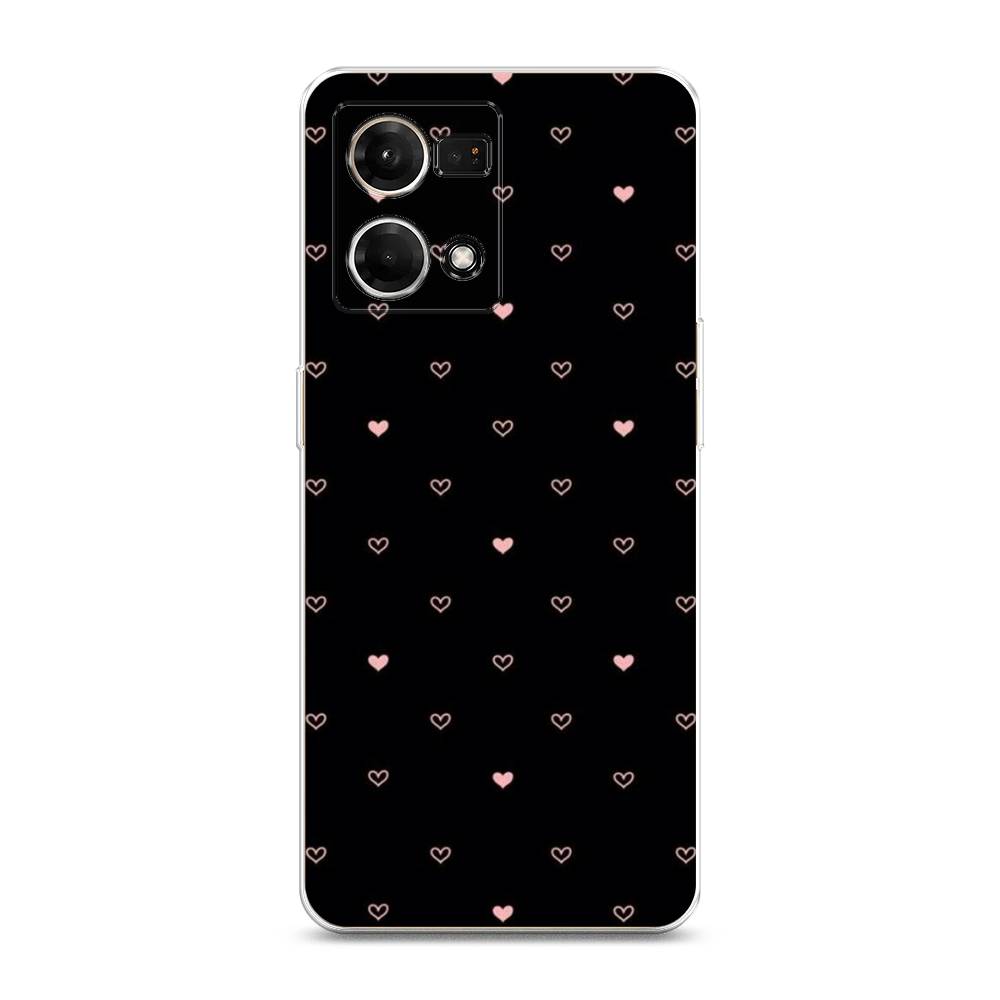 

Чехол Awog на Oppo Reno 7 4G/8 4G "Черный фон и сердечки", Розовый;черный