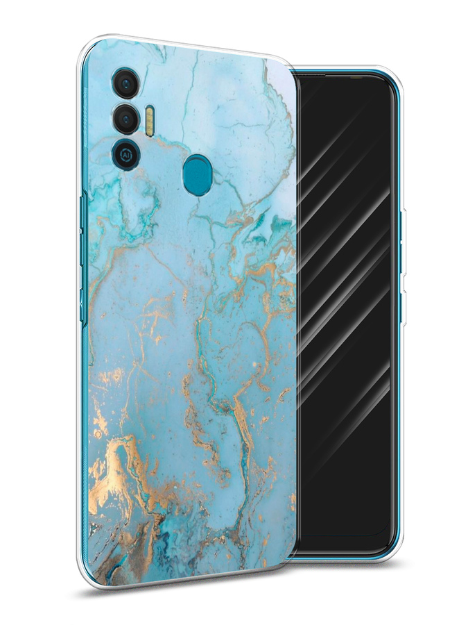 

Чехол Awog на Google Pixel 7 "Голубой мрамор рисунок", Голубой;золотистый
