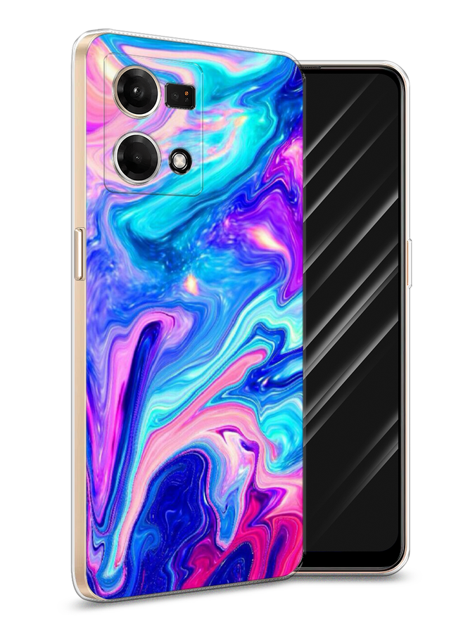 

Чехол Awog на Oppo Reno 7 4G/8 4G "Голубой мрамор рисунок", Голубой;золотистый