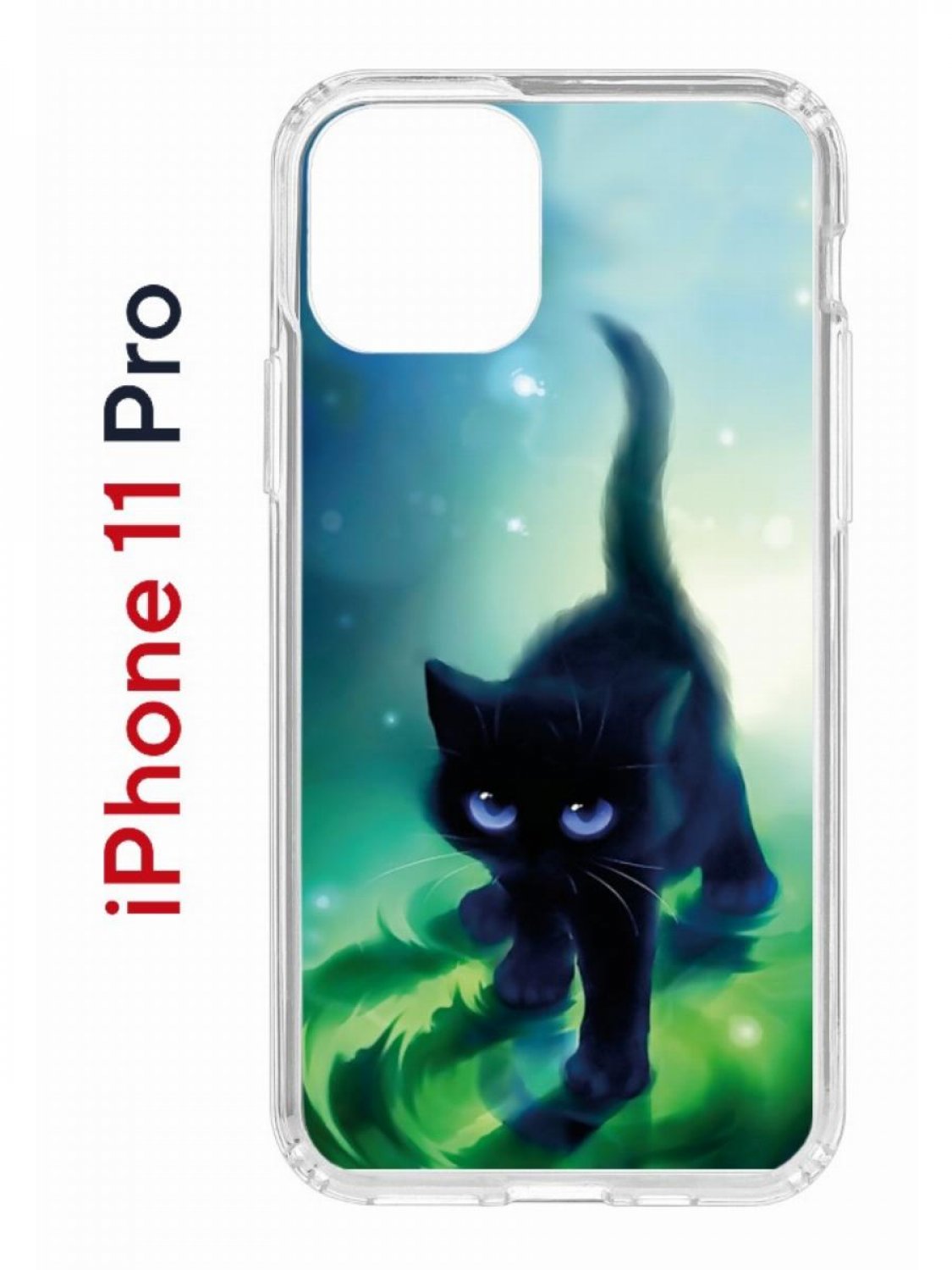 Чехол на iPhone 11 Pro с принтом Kruche Print Черный кот, бампер с защитой камеры