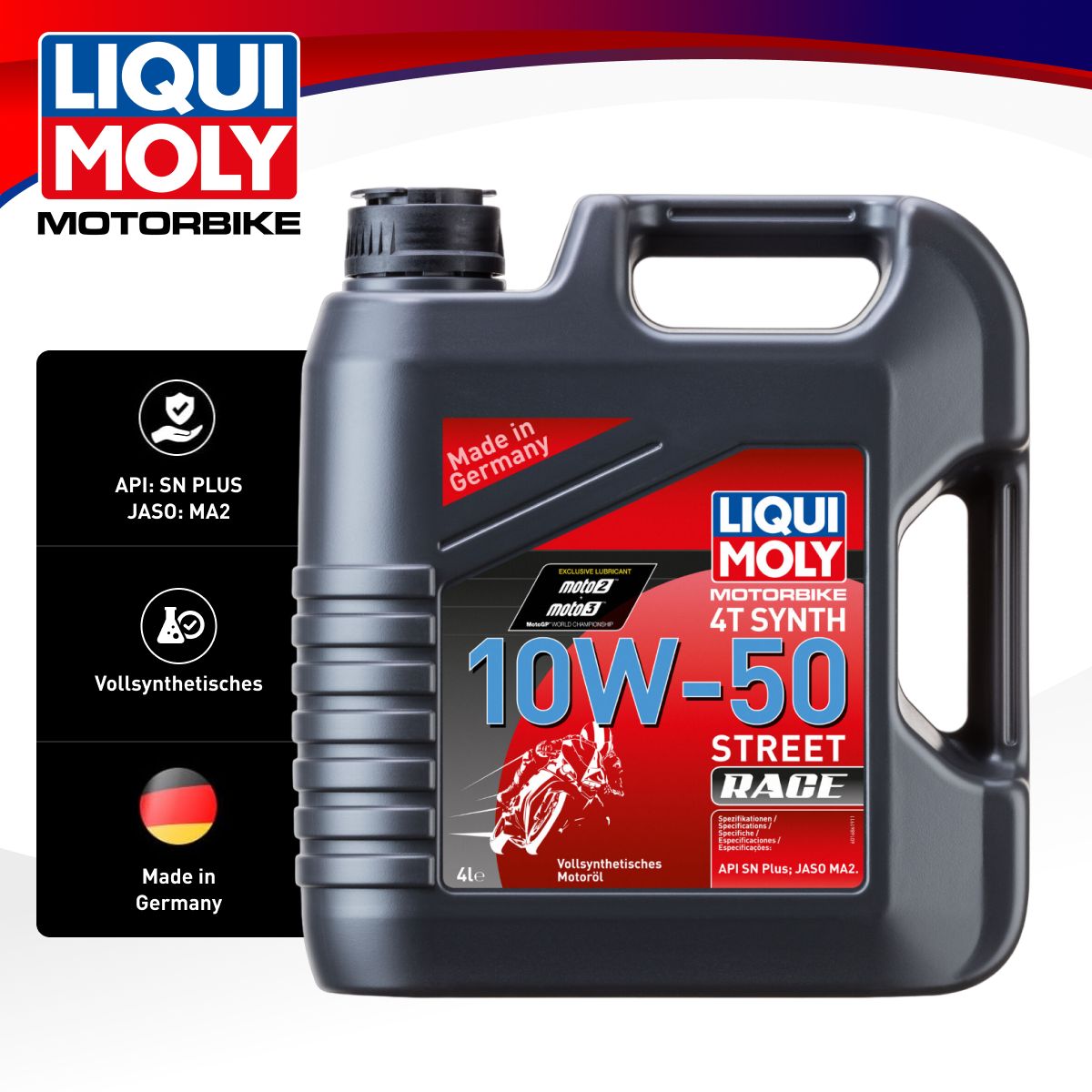 

Моторное масло LIQUI MOLY Motorbike 4T Synth Street Race 10W50 SN MA2 4л