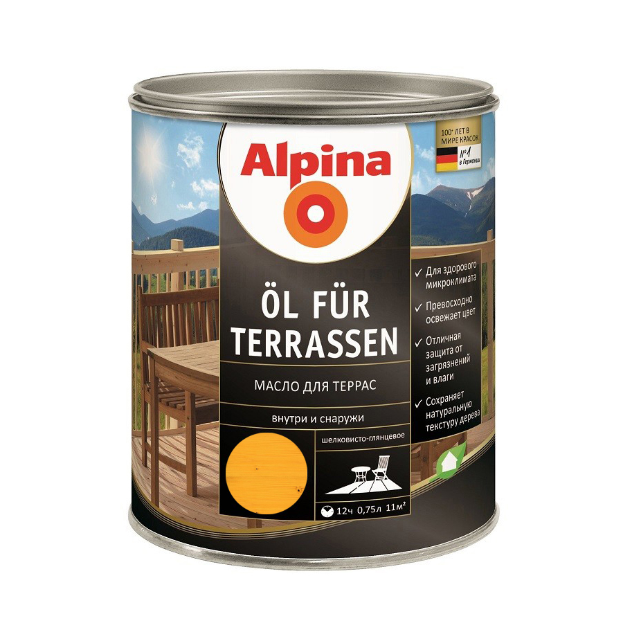 Масло для террас и садовой мебели Alpina Oel fuer Terrassen Hell светлый тон 0,75 л