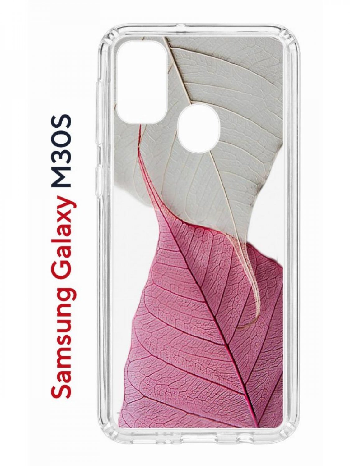 Чехол на Samsung M30S/M21 Kruche Print Pink and white,противоударный бампер,защита камеры