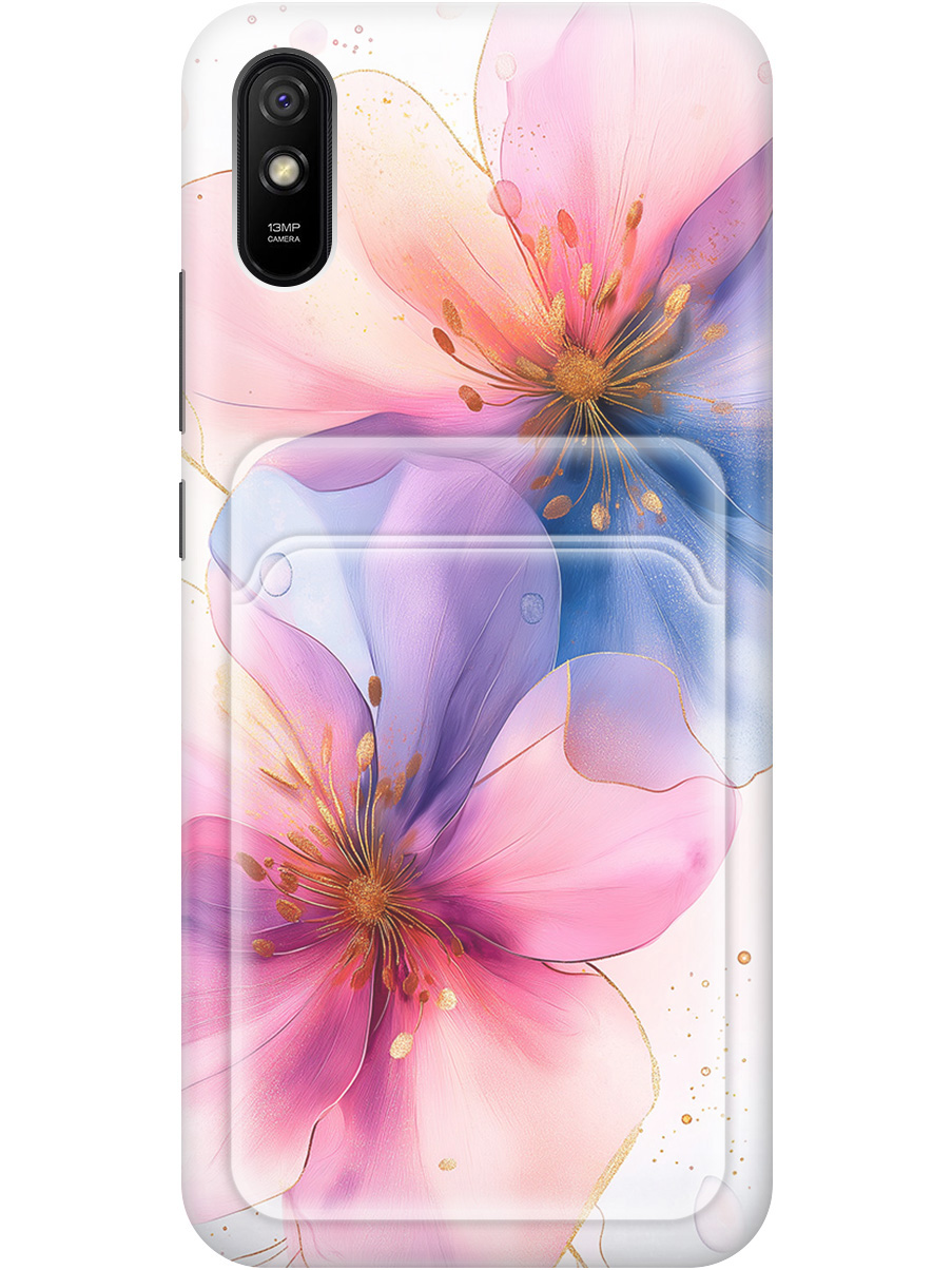 

Силиконовый чехол на Xiaomi Redmi 9A с принтом "Магические цветочки" с карманом для карты, Белый;синий;прозрачный;розовый, 723276923