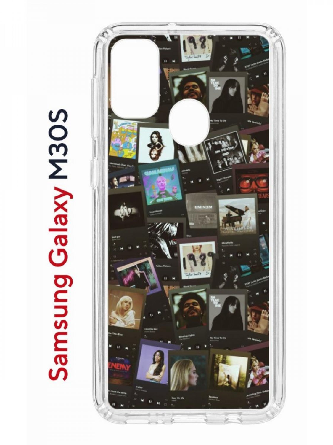 Чехол на Samsung M30S/M21 Kruche Print Плейлисты,противоударный бампер,с защитой камеры