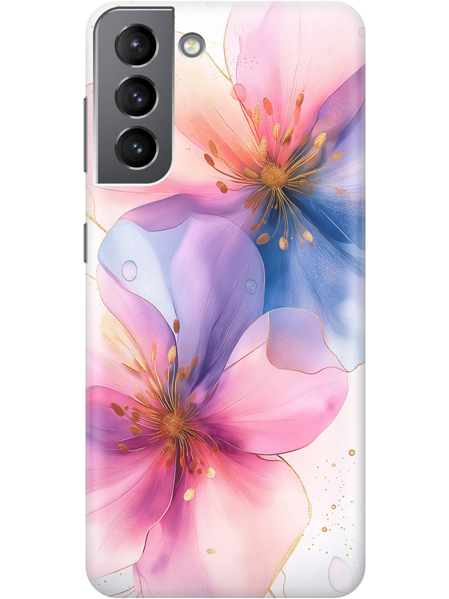 

Силиконовый чехол на Samsung Galaxy S21 FE 5G с принтом "Магические цветочки", Прозрачный;белый;розовый;синий, 734543423