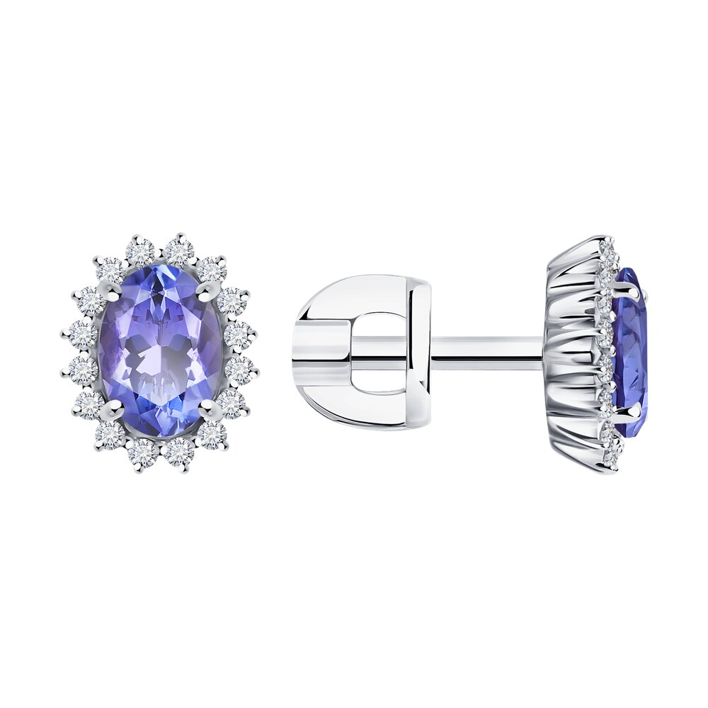 

Серьги пусеты из белого золота SOKOLOV Diamonds 6024355-3, бриллиант/танзанит, 6024355-3