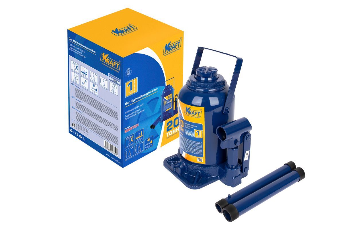 

Домкрат автомобильный KRAFT KT 800 гидравлический бутылочный 20 тонн Master, Синий