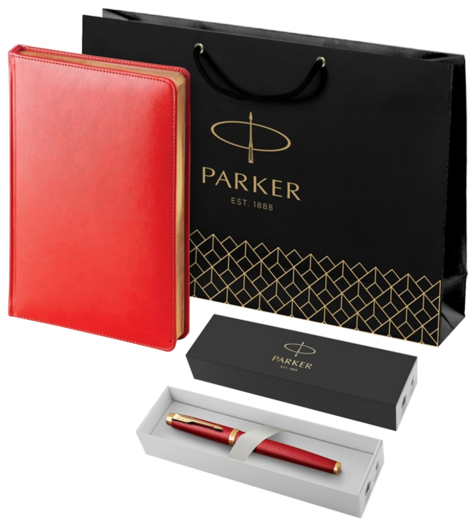 Подарочный набор:Ручка роллер Parker IM Premium T318 Red GT цв чернил черный и красный
