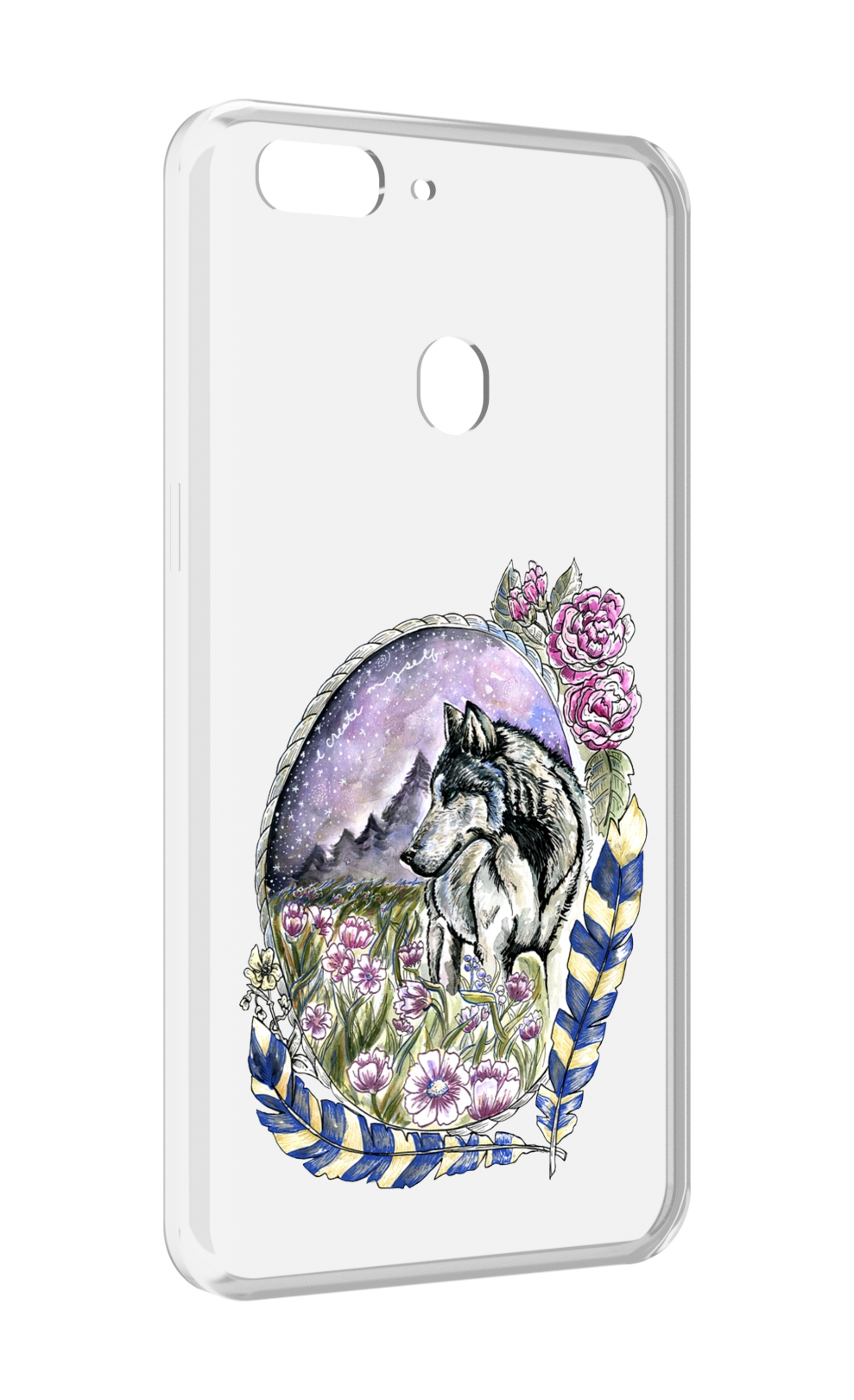 

Чехол MyPads нарисованный волк в цветах с перьями для Oppo Realme 2, Прозрачный, Tocco
