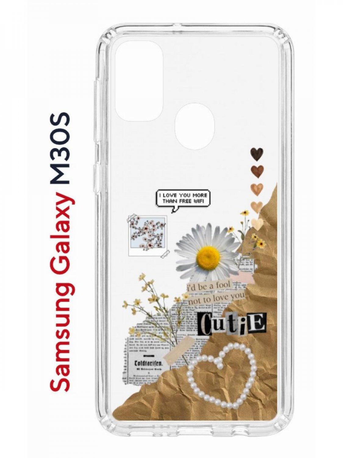 Чехол на Samsung M30S/M21 Kruche Print Крафтовые наклейки,противоударный бампер,защитный