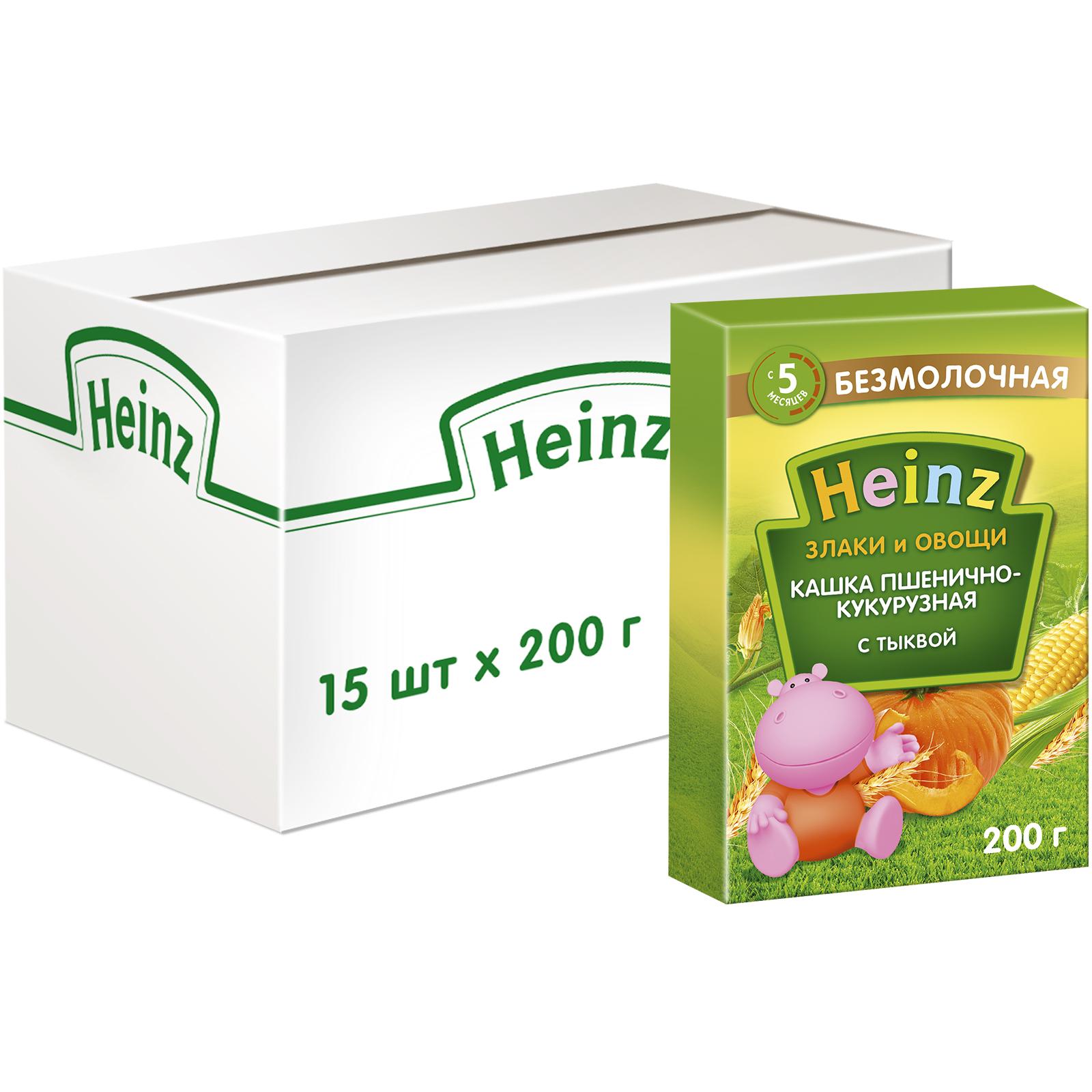 Каша безмолочная Heinz Пшенично-кукурузная с тыквой с 5 мес. 200 г, 15 шт. сухарики кириешки шашлык с кетчупом heinz 60г