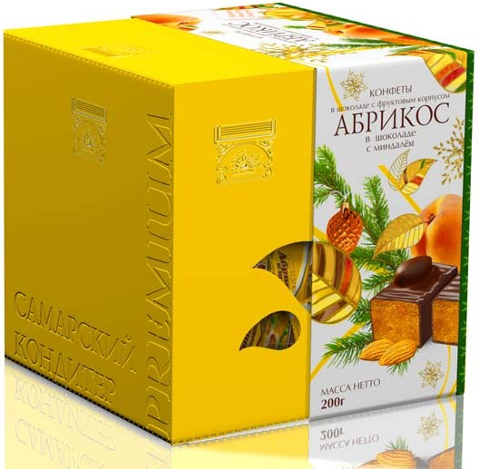 

Конфеты Самарский кондитер абрикос в шоколаде с миндалем 205 г