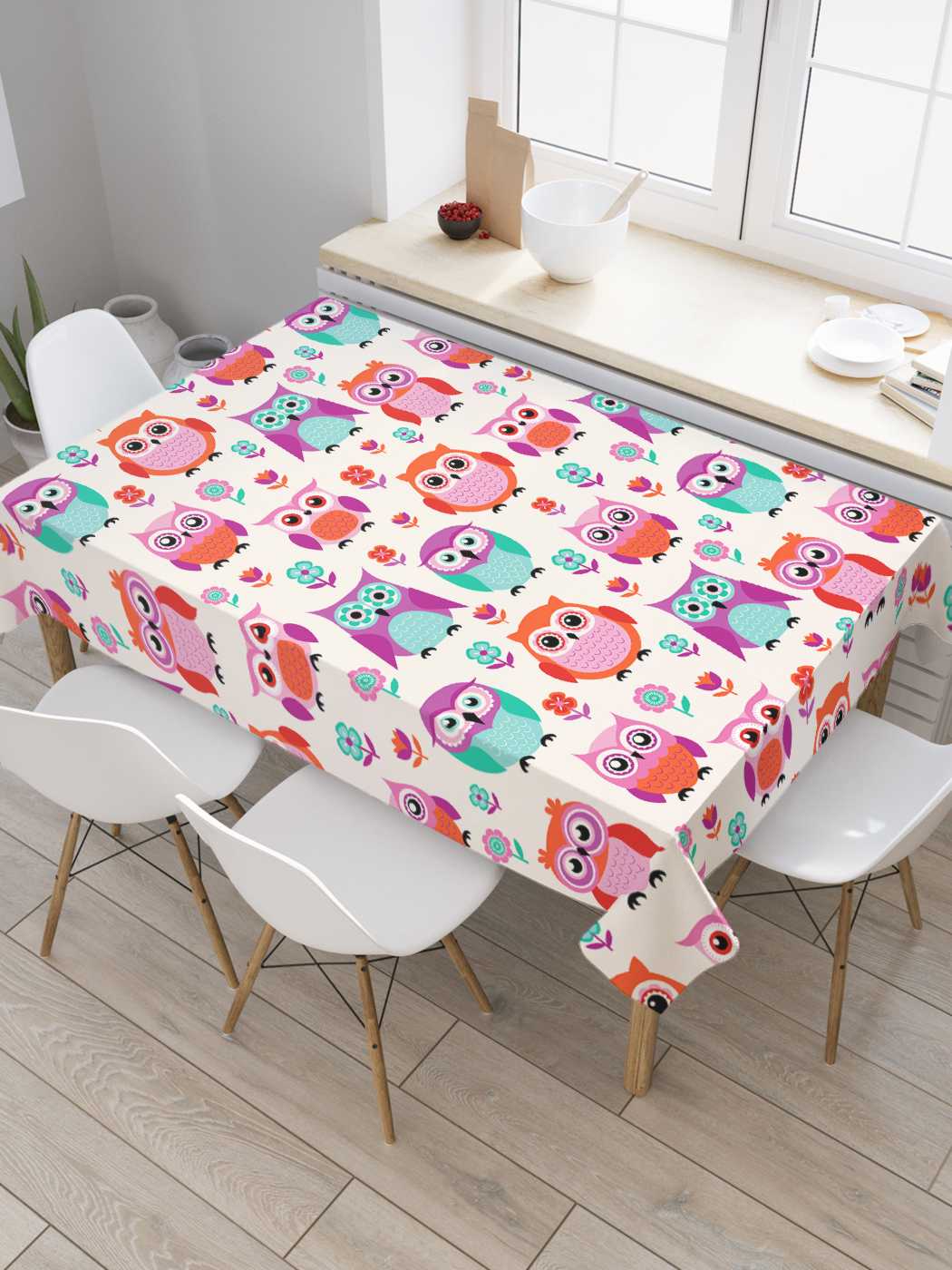 

Скатерть прямоугольная JoyArty "Воспитанные совы" из оксфорда, 180x145 см, Розовый, Воспитанные совы