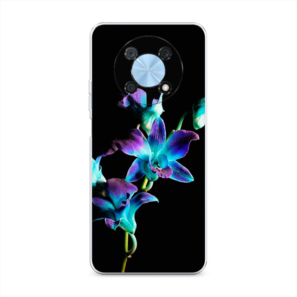 

Чехол Awog на Huawei Nova Y90 "Синий цветок на черном", Разноцветный