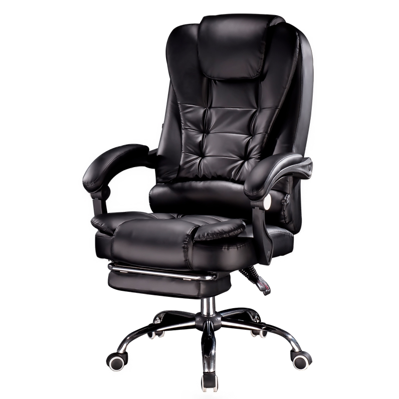 Кресло офисное компьютерное Mega Мебель 606F эко-кожа Черное с подножкой и вибромассажем