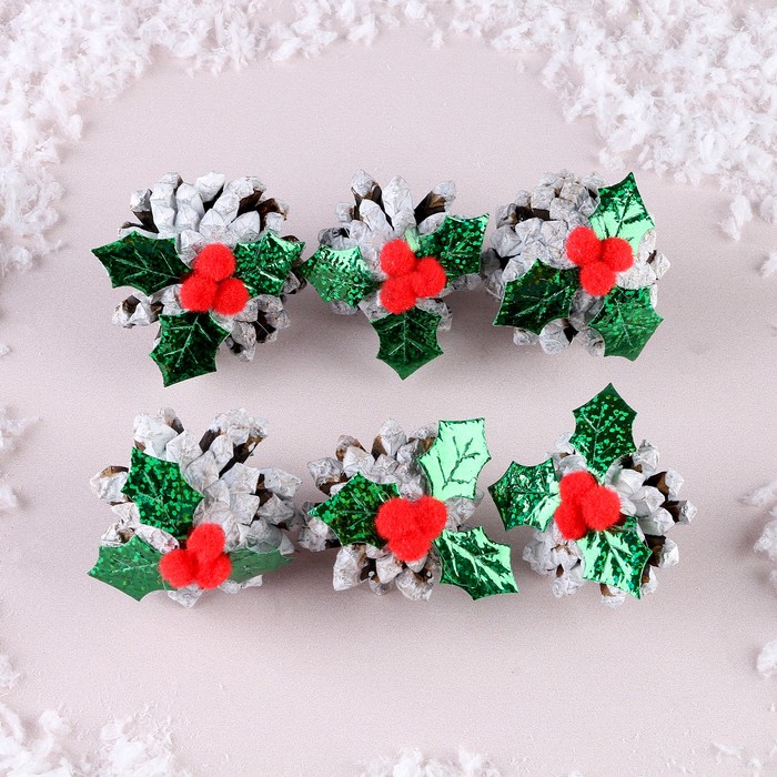 

Новогодний набор «Шишка-ягодка», 6 шт, Белый;зеленый;красный