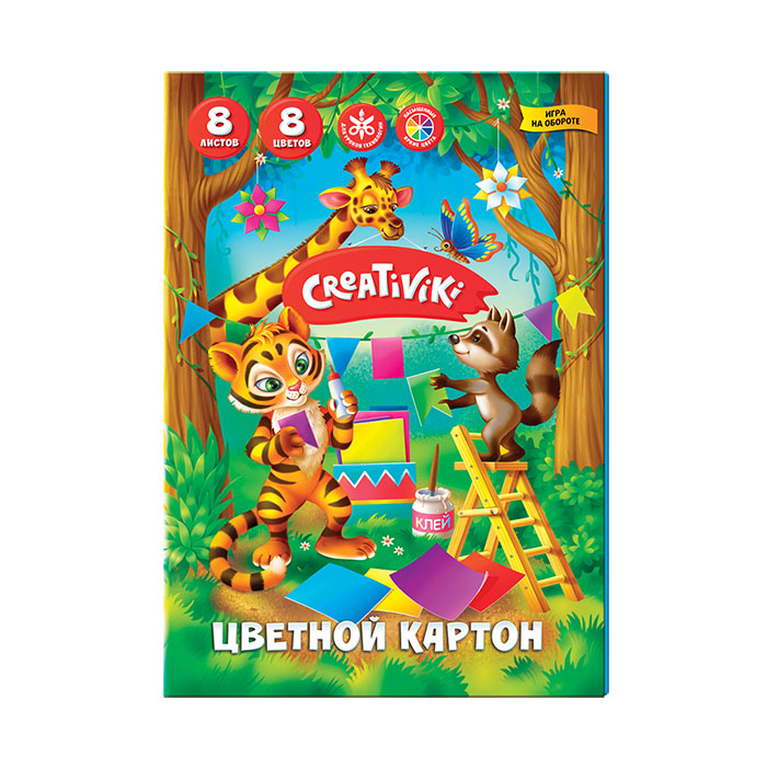 

Картон Цветной немелованный Creativiki, А5, 8 листов, 8 цветов, Разноцветный