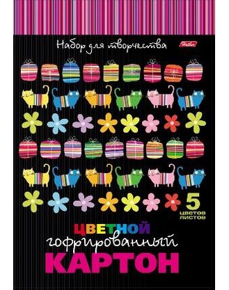 

Цветной гофрированный картон "Яркие полосы", А4, 5 листов, 5 цветов