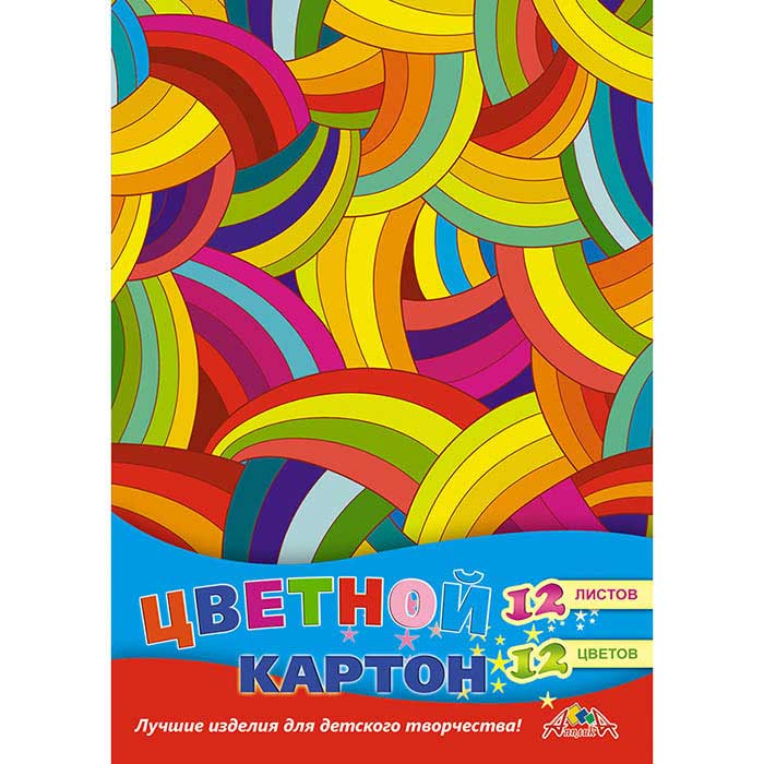 

Цветной картон, А4, 12 листов, 12 цветов, КБС, "Яркие штрихи"