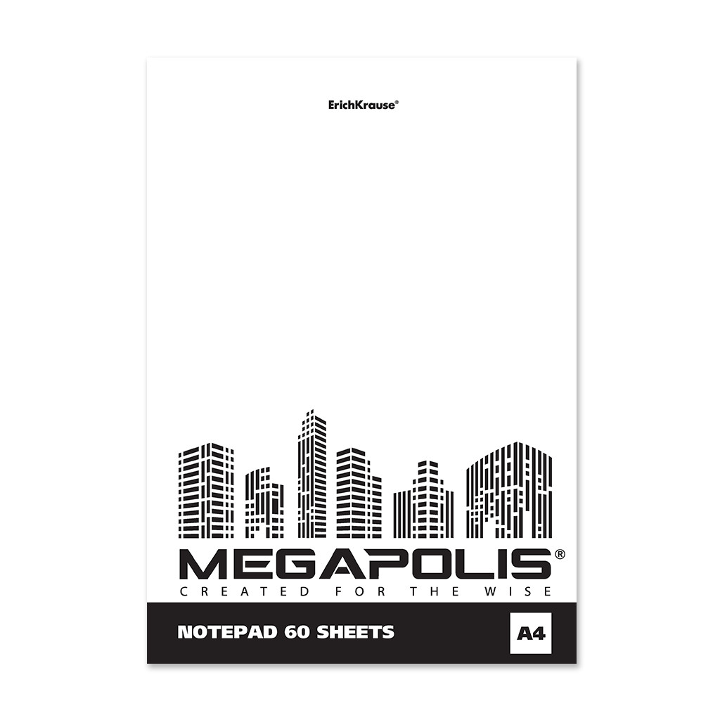 Блокнот ErichKrause на клею MEGAPOLIS® Blanc А4 60 л без линовки