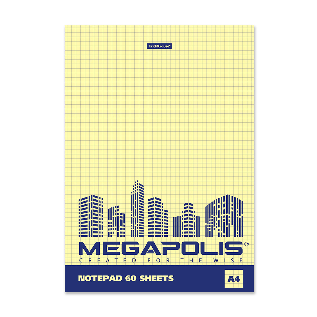 Блокнот ErichKrause на клею MEGAPOLIS® Yellow Concept А4 60 л клетка желтый внутрен блок