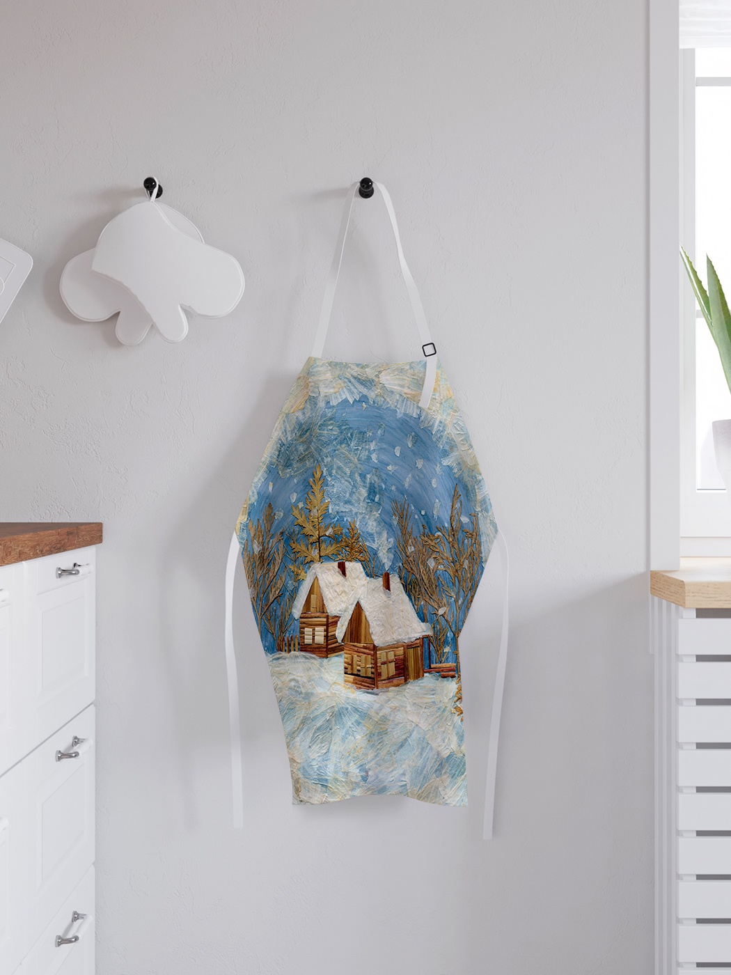 

Фартук кухонный регулируемый "Зимний вечер", универсальный размер, Серый;коричневый;желтый