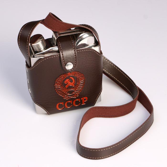 Фляга 540 мл, в виде канистры, в коричневом чехле с гербом СССР