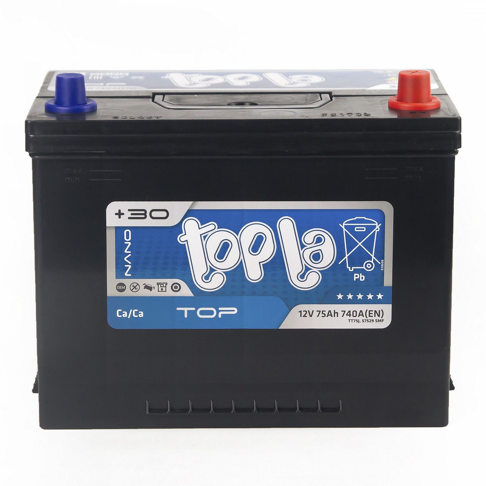

Аккумулятор автомобильный 12v 75 Ah TOPLA Top JIS 740 А обр.пол. 260x175x225 (нижний борт), TOPLA Top JIS 75 Ач 740 А