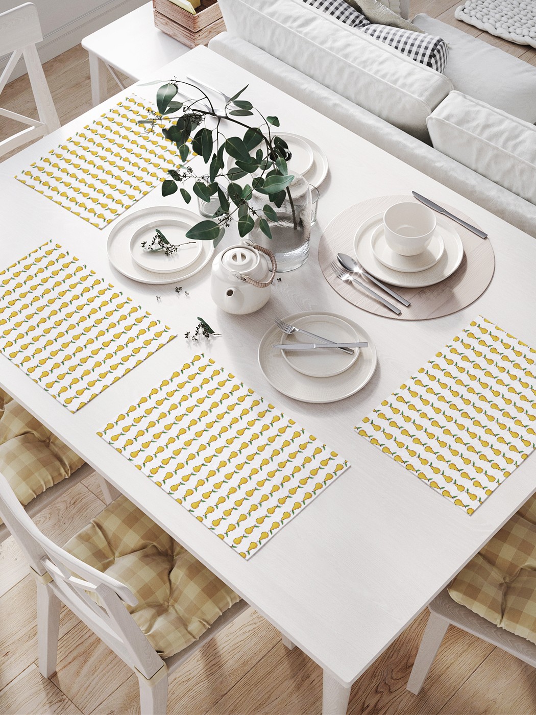 

Комплект салфеток JoyArty "Ряды груш" для сервировки стола (32х46 см, 4 шт.), Желтый, Ряды груш