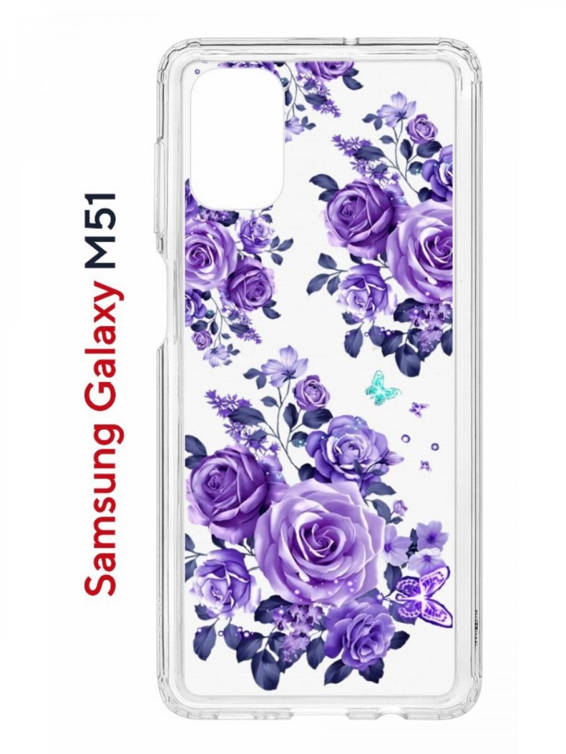 Чехол на Samsung M51 с принтом Kruche Print Roses,противоударный бампер,с защитой камеры