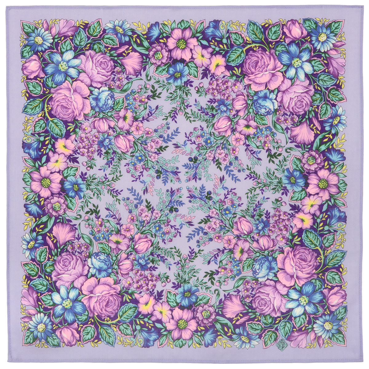 Платок женский Павловопосадский платок 1821 фиолетовый/розовый, 72х72 см