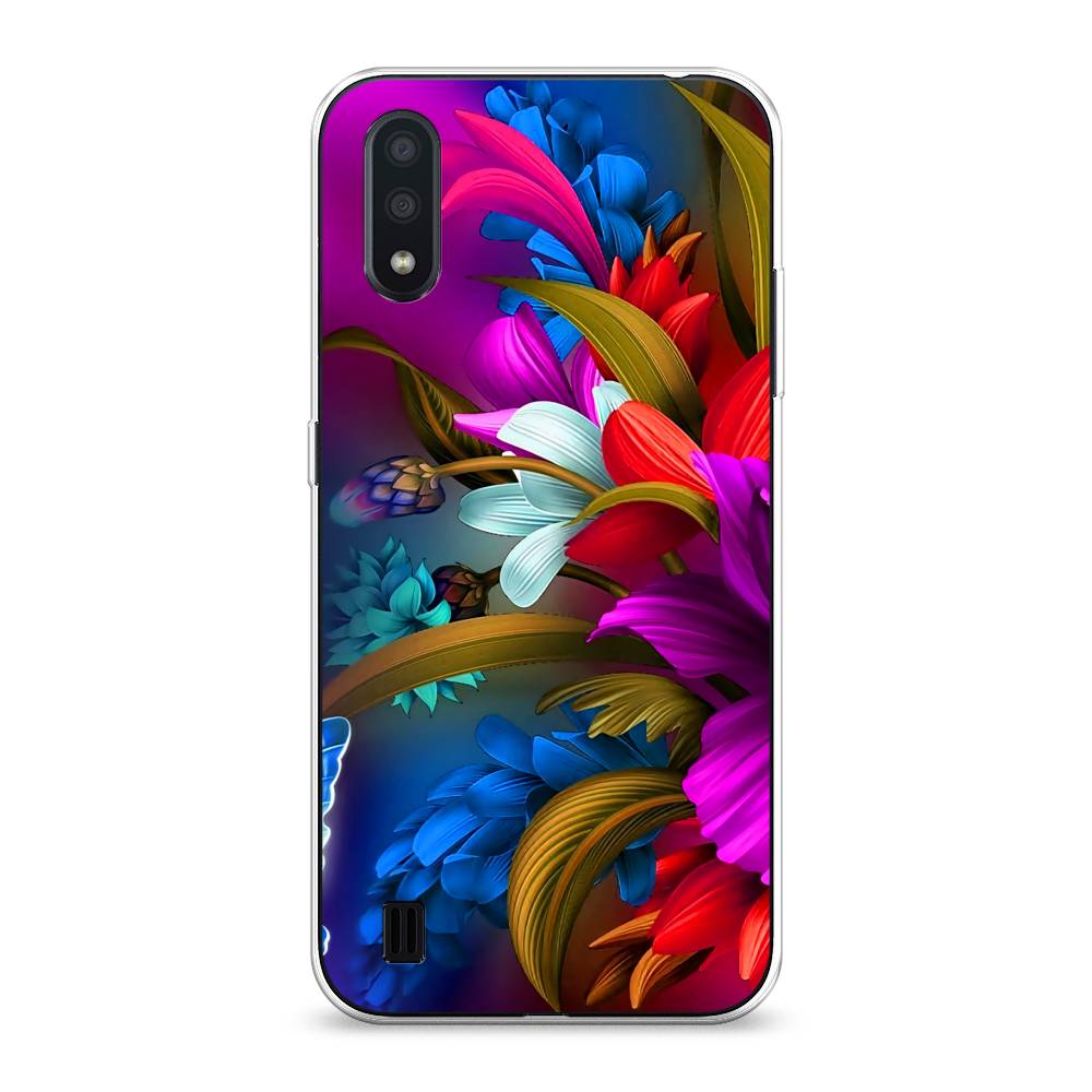 

Чехол на Samsung Galaxy A01 "Фантастические цветы", Фиолетовый;красный;синий, 29550-2