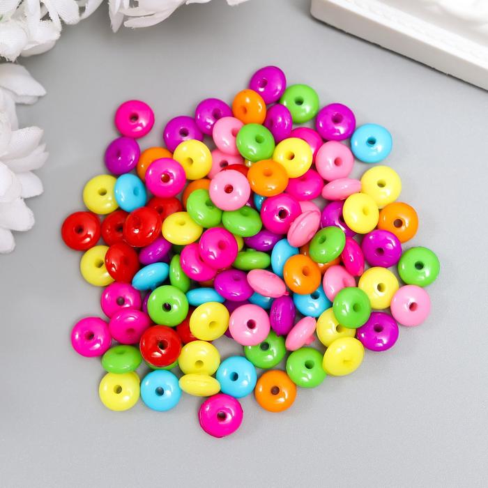 

Бусины для творчества пластик "Яркие кружочки" набор 100 шт 0,4х0,8х0,8 см, Разноцветный