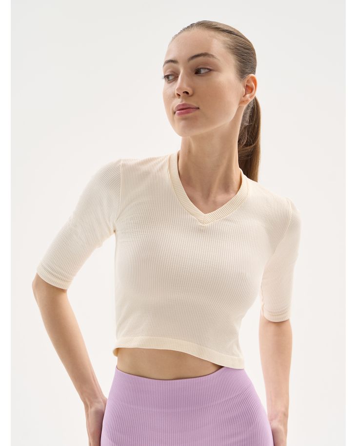 

Топ женский Mademoiselle 9045 Crop top Rib бежевый S/M, 9045 Crop top Rib