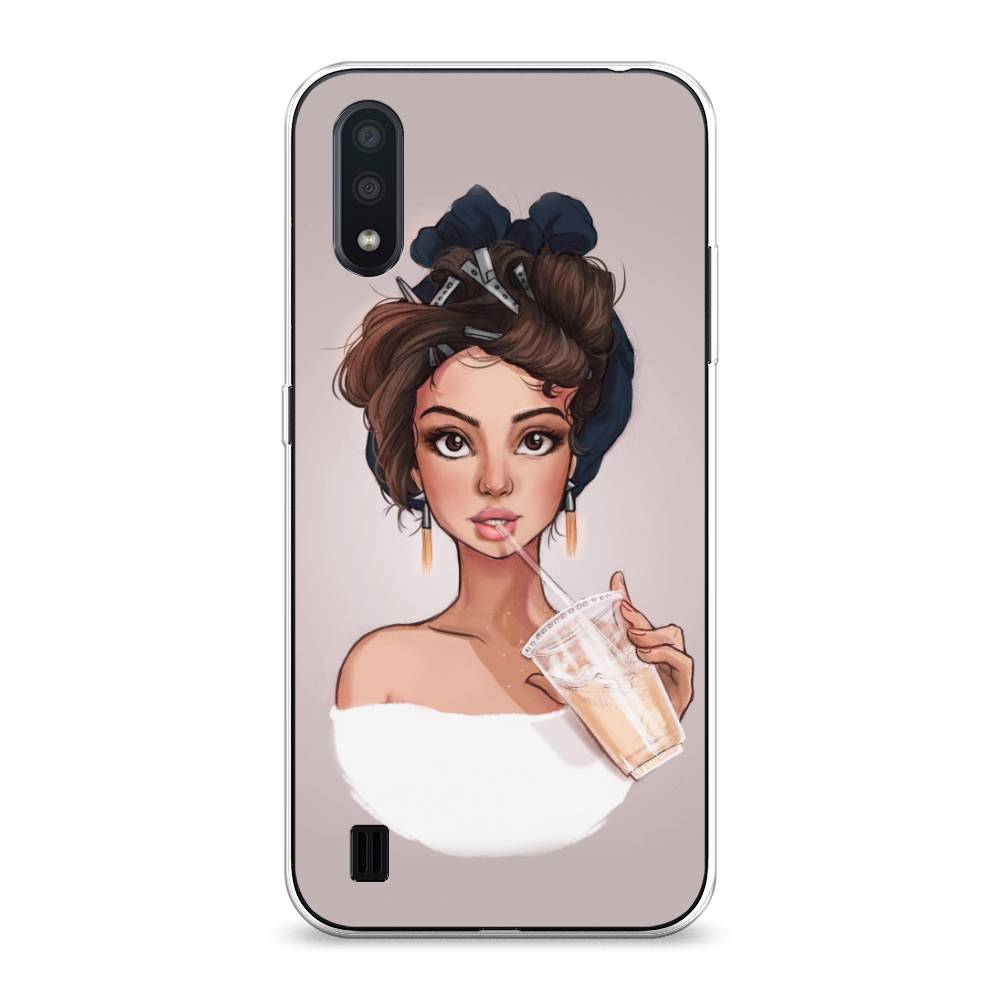 

Чехол на Samsung Galaxy A01 "Девушка с фраппе", Серый, 29550-6