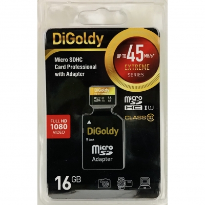 

Карта памяти DiGoldy DGMSHDCC10 microSDHC 16GB, MicroSDHC Class 10 16GB 45 Мб/с (черный)