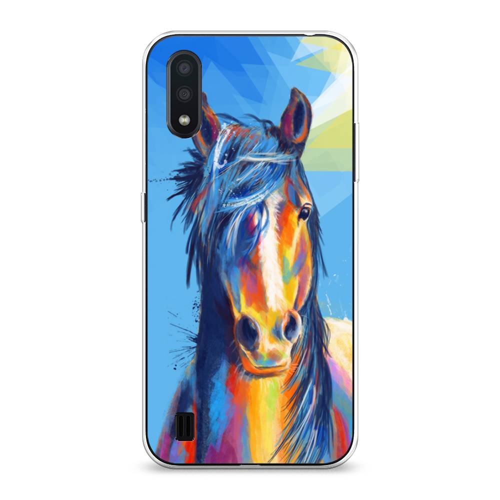

Чехол на Samsung Galaxy A01 "Лошадь арт 3", Голубой;желтый;синий, 29550-1