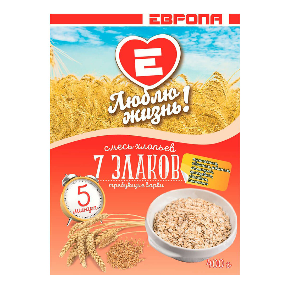 

Хлопья Люблю Жизнь 7 злаков быстрого приготовления 400 г