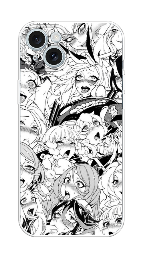 

Чехол на Apple iPhone 15 Plus "Ахегао манга тян", Черный;белый;серый, 15650-1