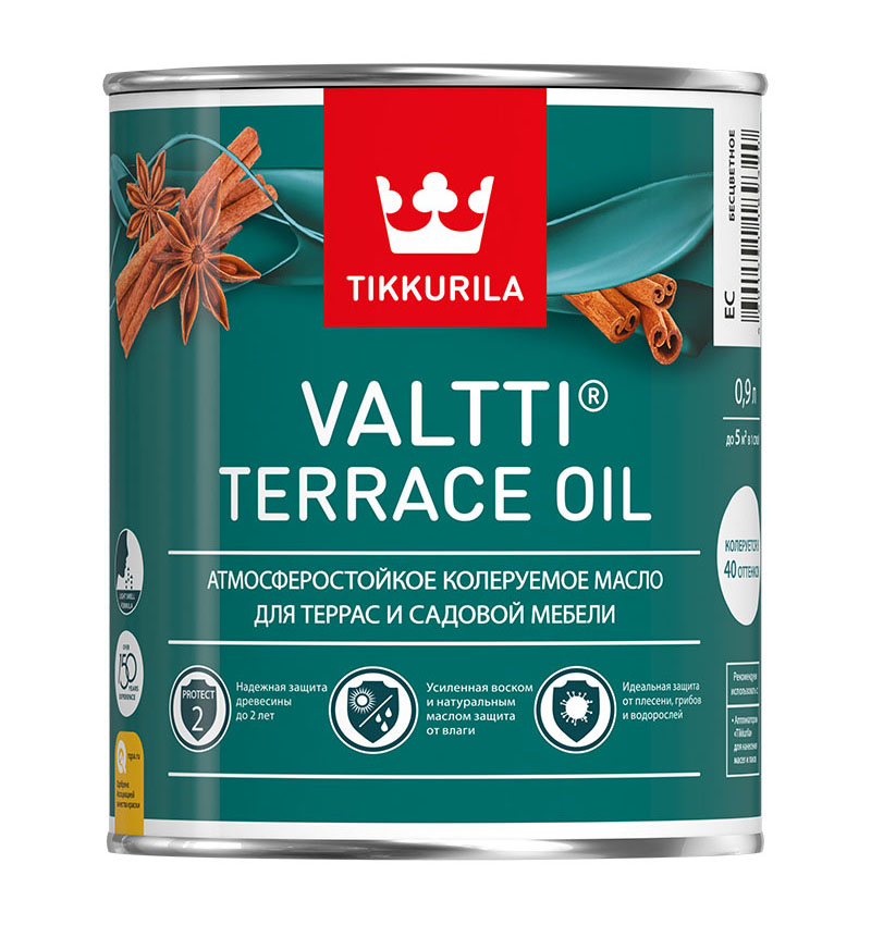 Масло для защиты террас и садовой мебели Tikkurila Valtti Terrace Oil колеруемое 0,9 л