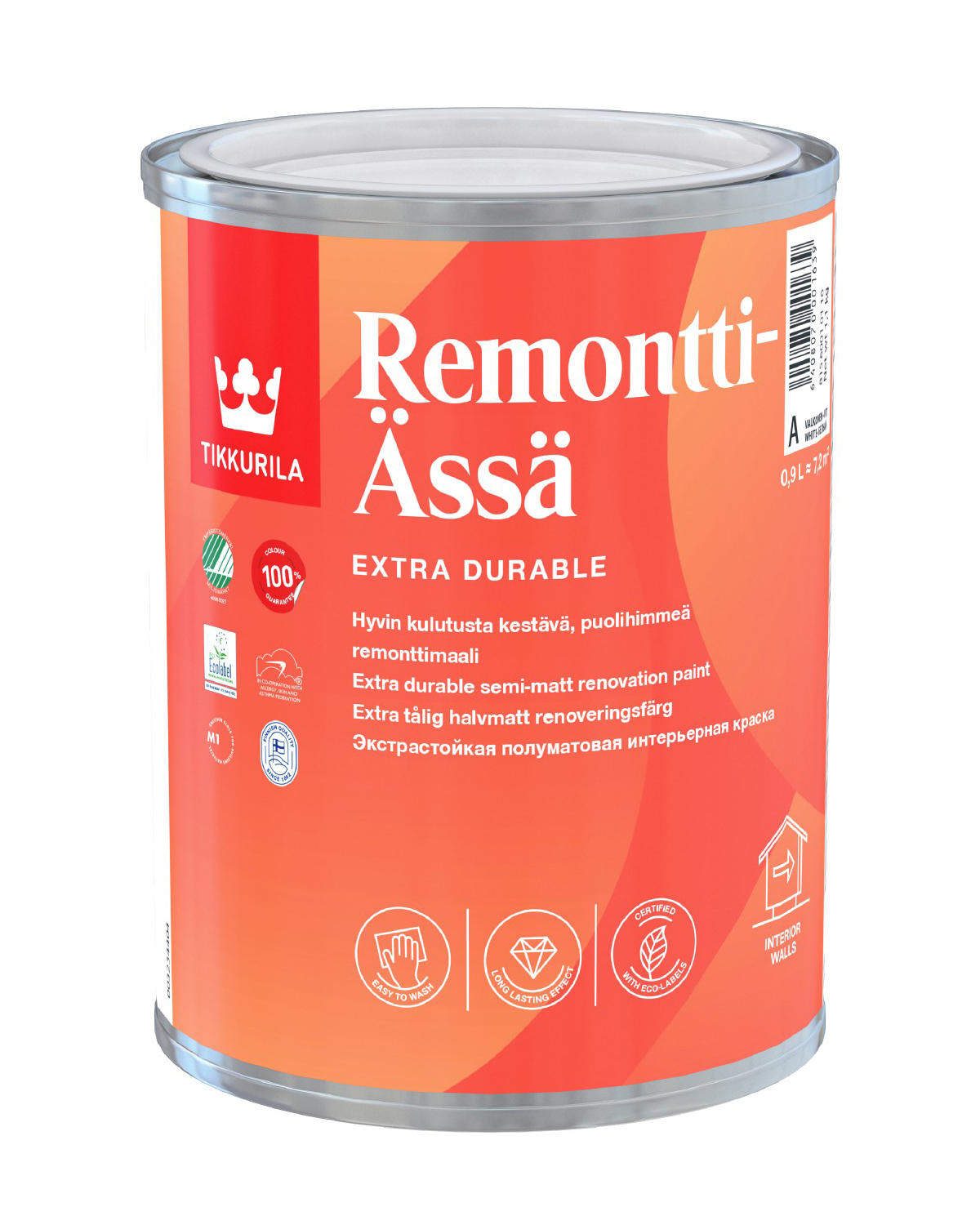 Краска Tikkurila Remontti-Assa, база A, 0,9 л краска tikkurila remontti assa интерьерная акрилатная стойкая к мытью полуматовая база a 9л 81560010160