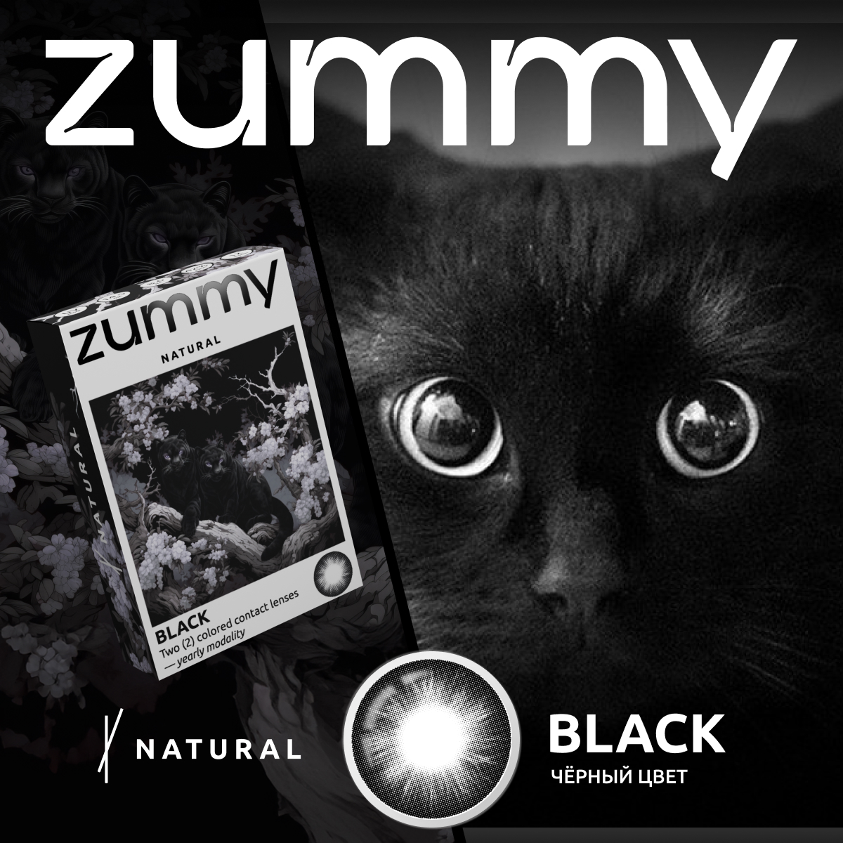 

Цветные линзы Zummy Natural ЧЕРНЫЕ 0,0, радиус кривизны 8,6, зумми