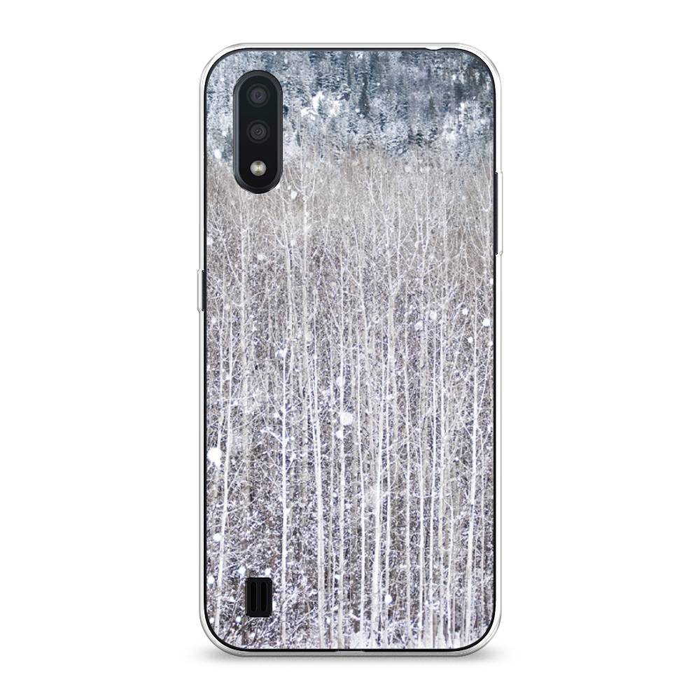 

Чехол на Samsung Galaxy A01 "Снежный лес", Бежевый;серый;белый, 29550-5
