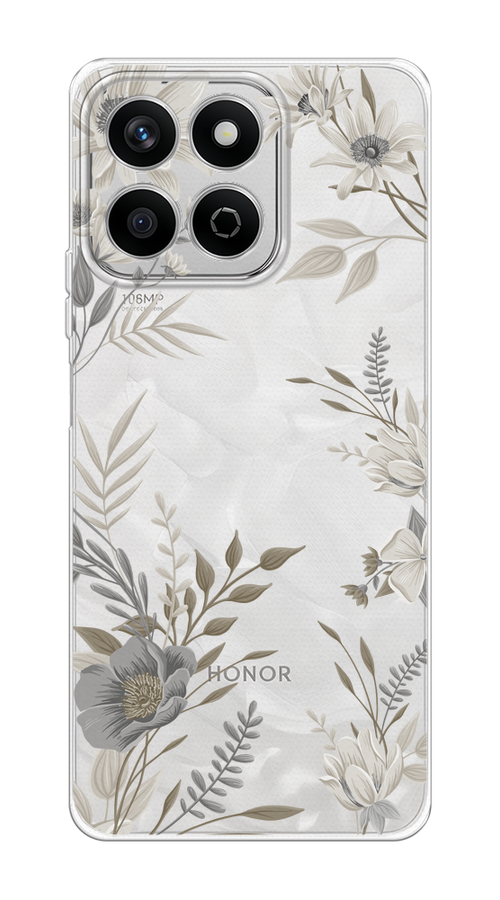 

Чехол на Honor X7c "Цветы сепия", Серый;прозрачный;зеленый;белый, 6125250-1